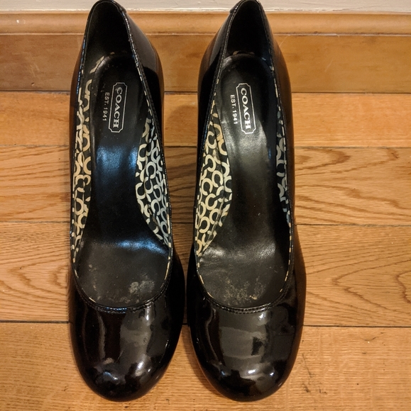 Black Patent Leather Coach Wedges 8.5 - Picture 2 of 4